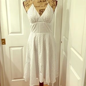 White & Blue Pinstriped Halter Dress